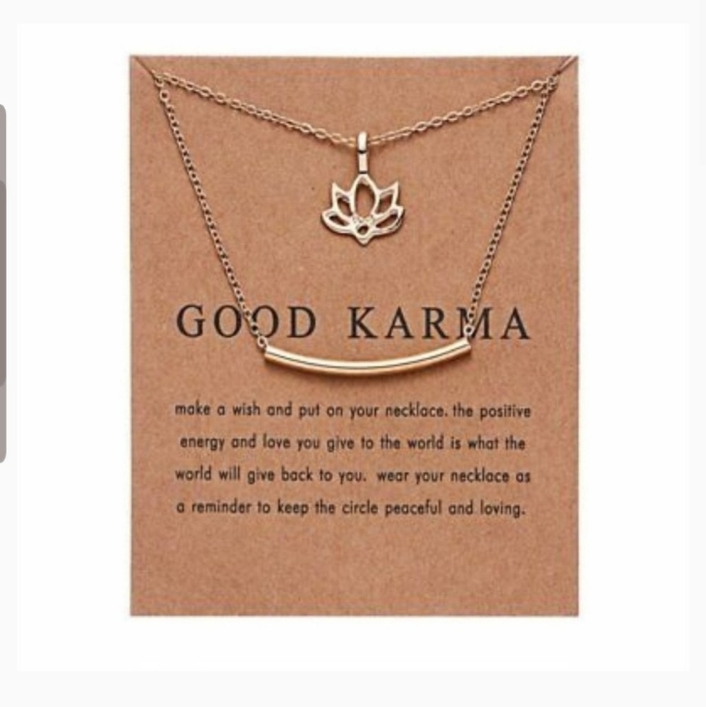 Gold "Good Karma" Lotus/Bar Pendant Necklace